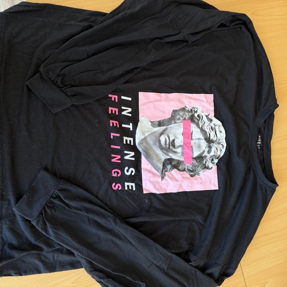 Black Long Sleeve Shirt with Graphic Print